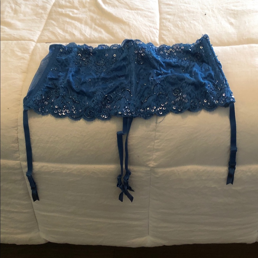Victoria's Secret Royal Blue Lace Garter Belt with Sequins